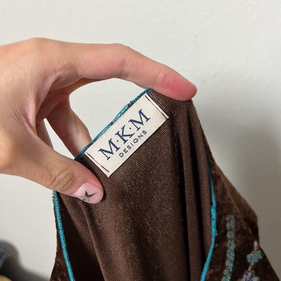 y2k boho brown velvet floral v neck flutter flare sleeve long sleeve top by mkm - Picture 7 of 7